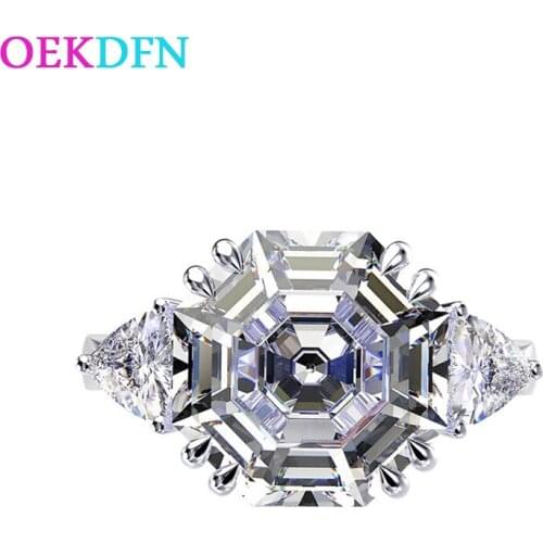 OEKDFN Octagon 12*12MM Created AAAAA+ Zircon S925 Sterling Silver Ring For Women Luxury Engagement Wedding Jewelry Women Rings