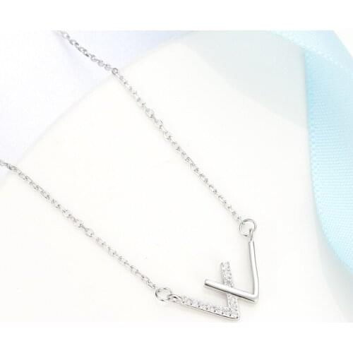 S925 silver double V letter necklace womens simple design w letter necklace in English