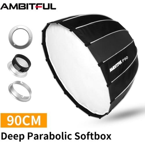 AMBITFUL P90 Portable 90CM 16 Rods Deep Parabolic Softbox Bowens Mount Studio Speedlite Flash Reflector Photo Studio Softbox