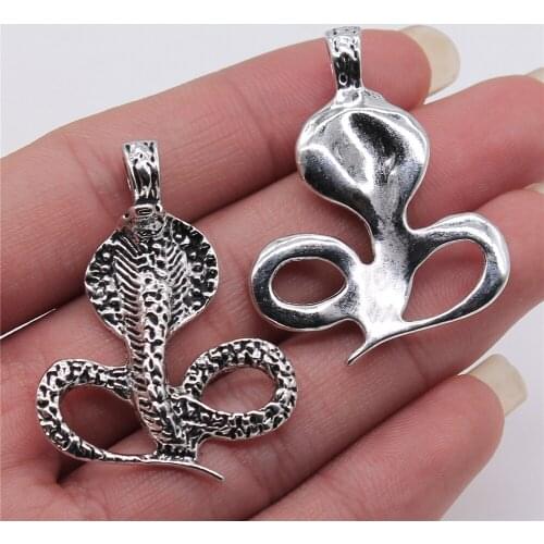 Cobra Snake Charms Pendant DIY Jewelry Findings Antique Silver Color 32x43mm