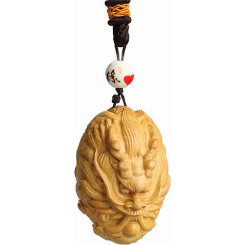 Wood carving Pendant of small leaf boxwood carving handicraft article playwright hanging pendant of male Zodiac dragon to ward o