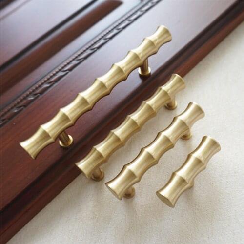 2.55'' 3.3'' 3.4'' Gold Brass T Bar Pulls Bamboo Cabinet Door Handle Drawer Knobs Pull Handles Dresser Pulls Kitchen Hardware
