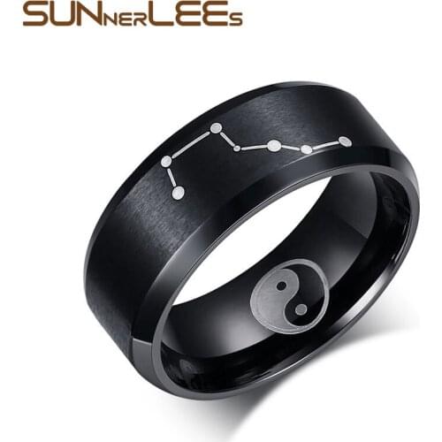 SUNNERLEES Titanium Stainless Steel Rings Black Big Dipper Astronomy Men Ring Jewelry Gift R-123