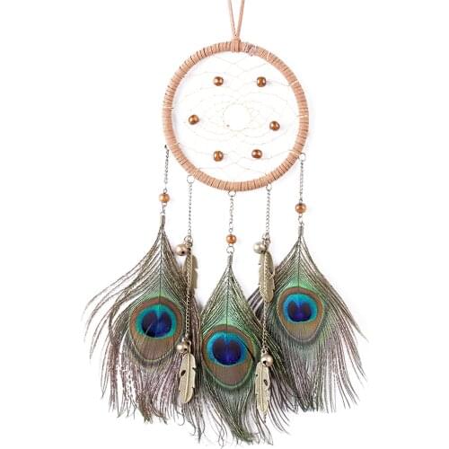 Craft Ornament Handmade Decorative Bells Beads Peacock Feather Wall Hanging Ornaments Home Decor