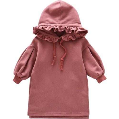 Spring Autumn collar Casual Baby Girls hooded dress Fashion Girls dress Autumn Fleece Kids Childrens leisure dresses