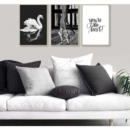 Vintage Fashion Dancing Girl Canvas Painting Black And White Swan Quotes Wall Art Poster and Print Nordic Living Room Home Decor