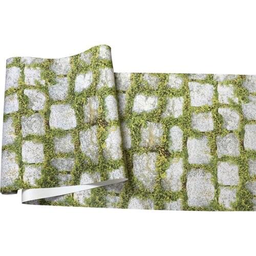 3d Waterproof Wear-resistant Wallpaper Pvc Personality Green Lawn Stone Brick Pattern Decor Wall Paper For Kitchen Bedroom Walls