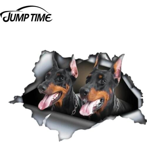 Jump Time 13cm x 8.8cm Black doberman Sticker Torn Metal Bumper Decal Funny Car Stickers Window Trunk Animal 3D Car Styling