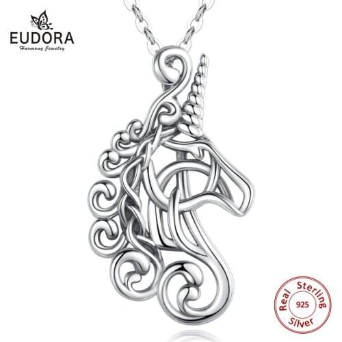 Eudora New 925 Sterling Silver Horse unicorn necklace Horse racing noble Horse Necklaces Equestrian Jewelry Animal Pendants D568