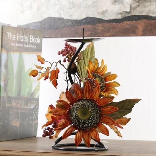 Fun Fervent Christmas Candle Stand Decoration Artificial Flower European Sunflower Set Candlestick High-End Home Ornament