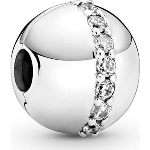 Authentic 925 Sterling Silver Bead Sparkling Line Clip Charm Fit Fashion Women Pandora Bracelet Bangle Gift DIY Jewelry