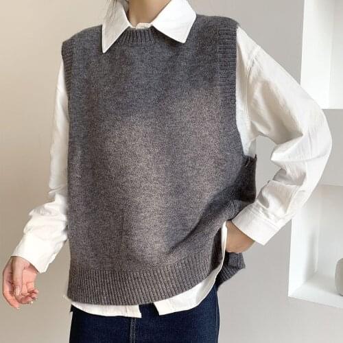 Sleeveless Knitted Sweater Vest Women 2021 Autumn Winter Wool Cashmere Vest Sweaters Pullover O Neck Knit Vest Solid Tops 16774