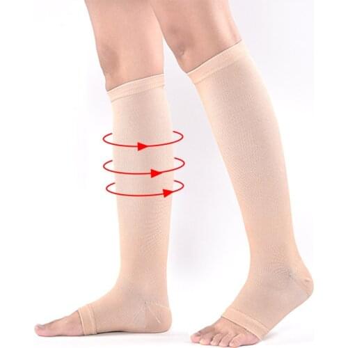 1Pair New Breathable Women Men Unisex Slim Leg Support Open Toe Compression Winter Warmer Knee Socks