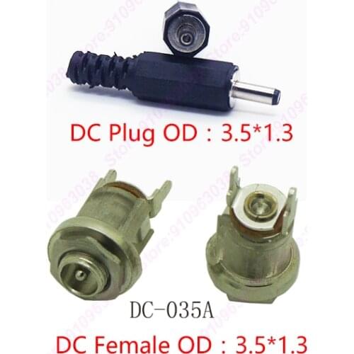 5PCS DC Power Jack Charging Connector Female and Male Adapter Plug Socket Pin1.3 xO.D.3.5mm With Screw Nut DC-035A