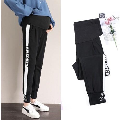 1177# Maternity Pants Spring Autumn Adjustable Elastic Waist Belly Support Pants Letter Maternity Trousers
