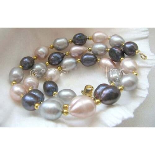 18" 10-12mm natural black gray purple baroque freshwater pearl necklace - beautiful gift