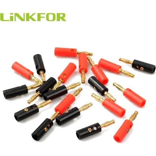 LiNKFOR 20 Pcs Black Red Connector 4mm Gold Plated Banana Audio Speaker Plug Connector Plastic and Metal 0.87 x 3.82cm Connector