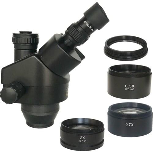2020 New 7X-45X Simul Focal Trinocular stereo microscope head with 1X 0.7X 0.5X 2.0X Auxliary Objective lens cell phone repair