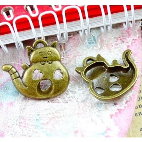30Pcs 21.2*23.3MM Antique Bronze Plated Vintage Cat Charms Pendants Handmade Diy Jewelry Making Craft