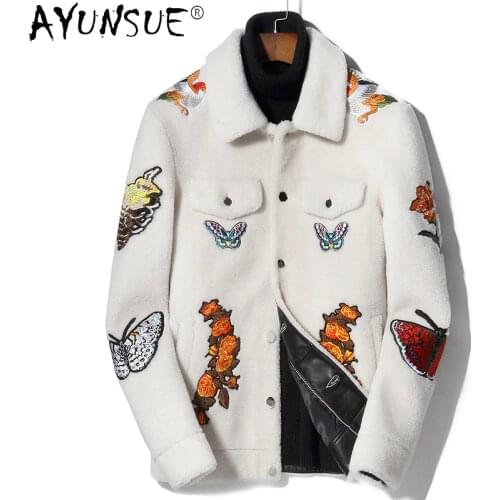 AYUNSUE Jackets for Men Winter Jacket 100% Wool Fur Coat Male Autumn Clothes Korean Style Printing Coats Ropa De Hombre LXR864