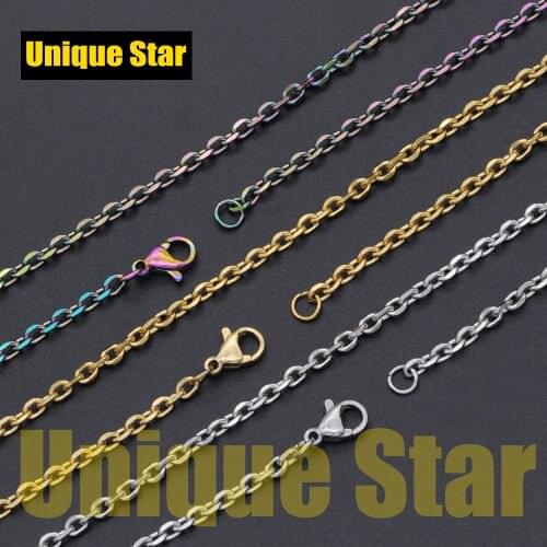 3pcs/lot 3mm 100% Stainless Steel Rainbow/Gold Plated Basic Cross Link Chain Necklace Wholesale Diy Jewelry Making Basic Chains