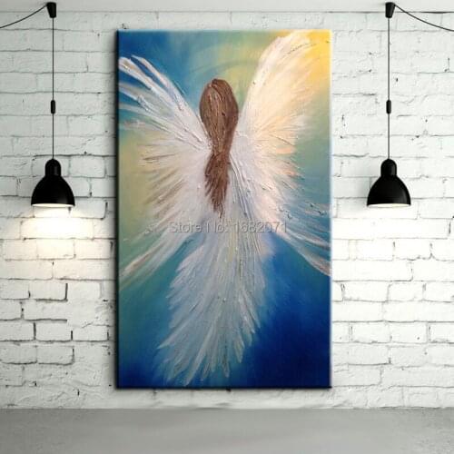 Free Shipping Hand-painted Angel Oil Painting On Canvas Handmade Abstract Modern Angel Canvas Painting For Baby Room Decoration