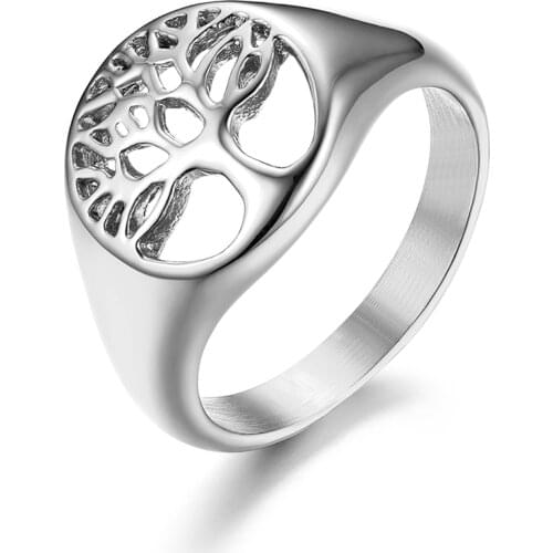 BONISKISS Mens Rings Stainless Steel Womens Life Tree Pattern Rings Gold Bijoux Jewelry Charm Gift For Bague Femme 2020
