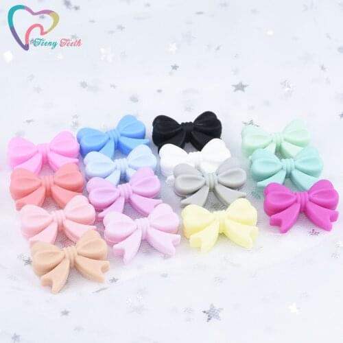 5PCS Bow Tie Silicone Beads Baby Pendants Food Grade Silicone DIY Teething Necklace Jewelry Making Soother Chain Bowknot Beads