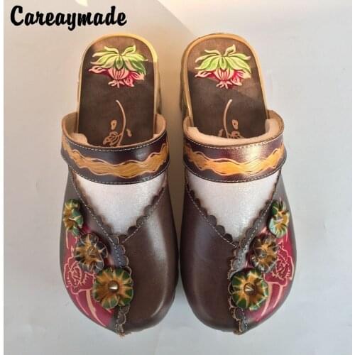 Careaymade-Folk style Head layer cowhide pure handmade Carved shoes,the retro art mori girl shoes,Womens casual Sandals1510-6