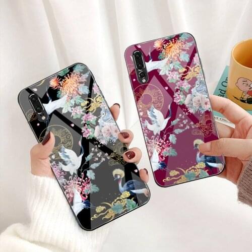 Ink painting Red-crowned Crane Phone Case Tempered Glass For Huawei P30 P20 P10 lite honor 7A 8X 9 10 mate 20 Pro