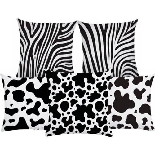 Black And White Cushion Cover Short Plush Sofa Decorative Pillow Case White Black Stripe Home Office Decoration