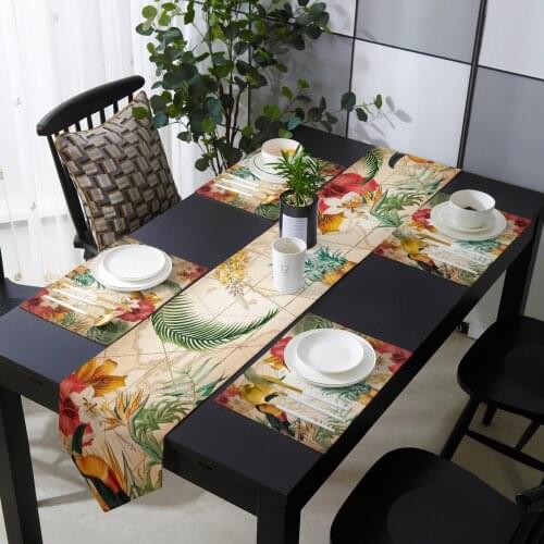 Toucan Flower Fruit Pineapple Map Table Runner and Placemat Set Table Flag Table Mats for Modern Home Party Wedding Decoration