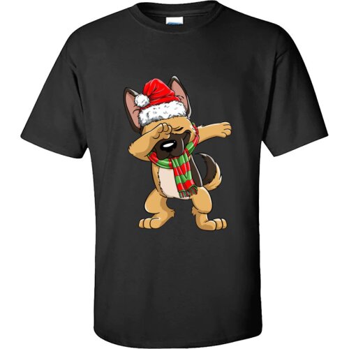 Dabbing German Shepherd Santa Christmas Plain Mens Top T-shirts Cute Dog Funny Design T Shirt 100 Cotton Crewneck Tee Shirts