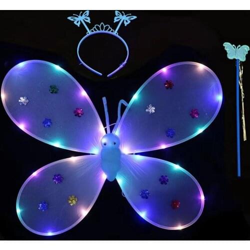 Kids Led Flashing Light Fairy Butterfly Wing Wand Headband Set Costume Gifts Cosplay Costume Party Dress Up Photo Prop Kids Toys