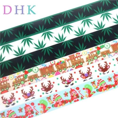 DHK 50yards leaf christmas printed grosgrain Ribbon Accessory hairbow headwear decoration Wholesale OEM S1007