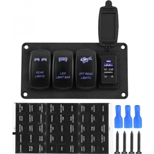 12/24V Dual Light Switch 3 Switch + REAR LIGHTS /LED LIGHT BAR/OFF-ROAD LIGHTS 3.4A Car Charger Switch Panel