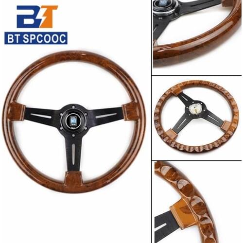 Racing Sport 14inch 350mm Imitation Mahogany Solid Wood Look Universal Car Steering Wheel Cover With Aluminum Alloy Bracket