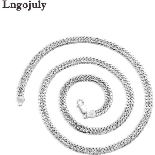 Hot Sale Pure 925 Sterling Silver Chain For Men Jewelry Genuine Silver Necklaces Hip-hop Male Double Buckle Chain 4MM/5MM/6MM