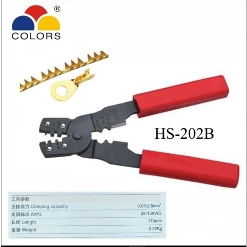 Tool Plier HS-202B Multi-functional crimping pliers 0.08-2.5mm2 AWG28-13 for crimping non-insulated terminal and cutting wires