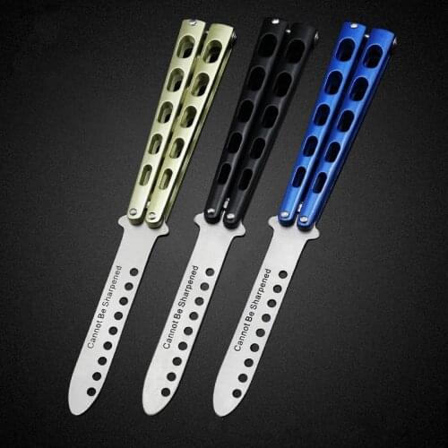 C34 Butterfly Trainer Knife 440C Blade steel Handle Jilt Not Sharp Outdoor Hunting Edc Pocket Free-swinging Knife gift knives