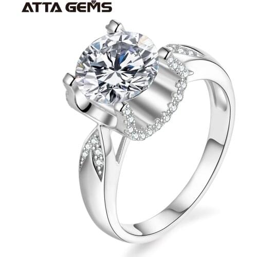 New Arrival 2CT Moissanite Solid 18K White Gold Rings for Women Round 8MM Solitaire Gemstone Engagement Wedding Promise Ring