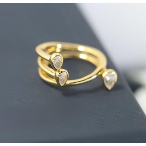SLJELY Luxury Brand Pure 925 Sterling Silver Yellow Gold Color Multi Hoop Ring with Pear Shaped Zircon Stones Women Fine Jewelry
