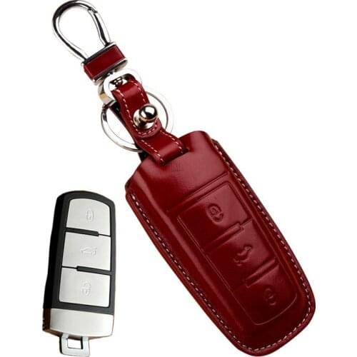 Leather Key Fob Cover for Volkswagen VW 2013 2015 2016 Passat CC B6 B7 R36 Magotan Remote Key Holder Case 3 buttons Accessories