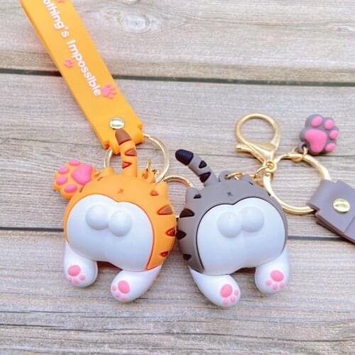 Mini Anime Keyring DIY Cute Cat Butt Key Chains For Women Girls Cats Ass Keychain Car Bag Animal Bell Pendant Gift Small Pendant