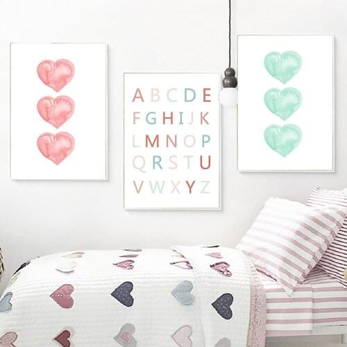 Water color Heart A to Z Alphabet Wall Art Canvas Posters Nursery Prints Large Painting Nordic Picture Kid Room Decoration