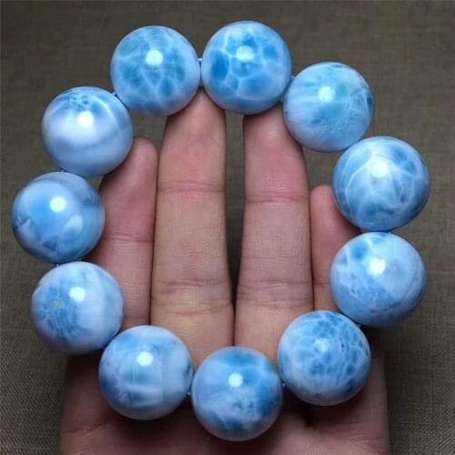 Genuine Blue Natural Larimar Bracelet Women Men Stretch Big Crystal Round Bead Natural Stone Bracelet AAAAA 20mm