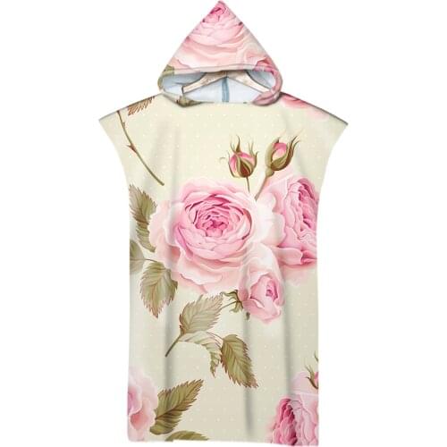 New printed floral Microfiber unisex Poncho beach Towel Surf Beach Wetsuit Changing Bath Robe with Hood