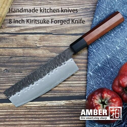 7'' Nakiri Knife Hand Forged Japanese AUS10 3-Layer Steel Natural Wood Kitchen Slicing Meat Butcher Cleaver Vegetable Knives