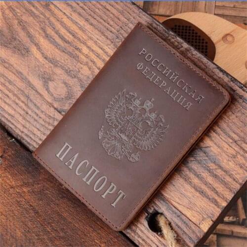 Hot Sale Genuine Leather Passport Cover for Russia Solid ID&Credit Card Holder Business Passport Case Unisex Travel Case