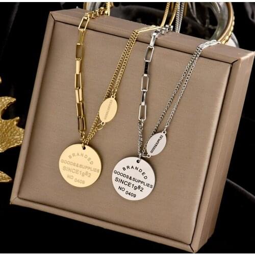 Titanium steel fadeless retro light luxury round brand necklace web celebrity temperament cold wind lengthened collarbone chain